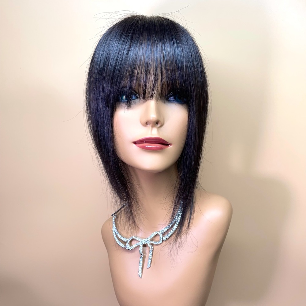 13-14“ Black 100% Human Hair Topper Toupee Clip-In Lace Base Hair Puece